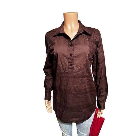 Women long sleeve tuxedo coffee bean button shirt M - Picture 2 of 6